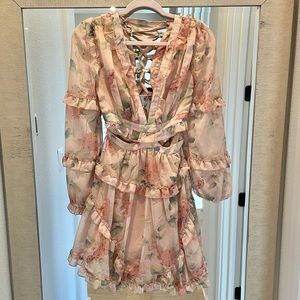 Vici - Floral chiffon blush dress